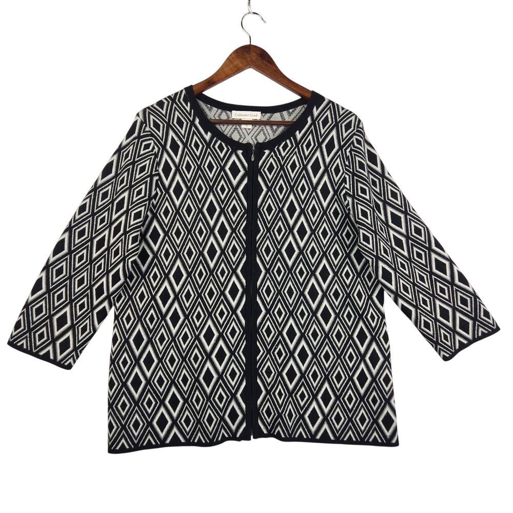 Coldwater Creek Merino Wool Cardigan Women's XL Black & Cream